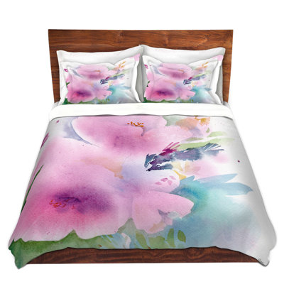 Ensemble de housse de couette en microfibre DiaNoche par Sheila Golden - Fleurs bleues magenta