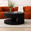 Table de bout moderne 31,5 po ronde, noire. Élégant pour tous les espaces. Fabrication, espace de rangement supplémentaire Table basse ronde noire 31,5 po, avec rayures verticales et fonctionnalité, salon et chambre à coucher, facile à-121070635-121070637