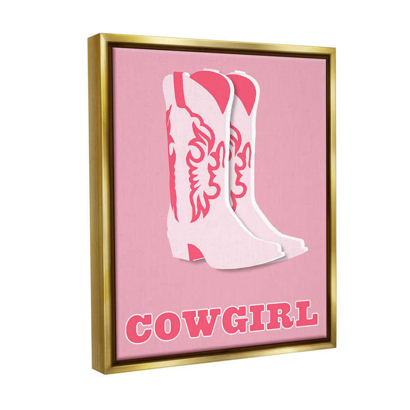 «Pastel Blush Cowgirl bottes Floater Frame» par Corrine Rose, conception sur toile, Cadre flottant métallique doré