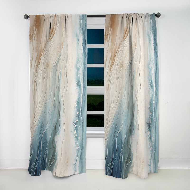 Modern Blue And Beige Sand Aerial View V - Beach Sand Velvet Blackout Coastal Curtain - 1 Panel, 52" W x 84" L