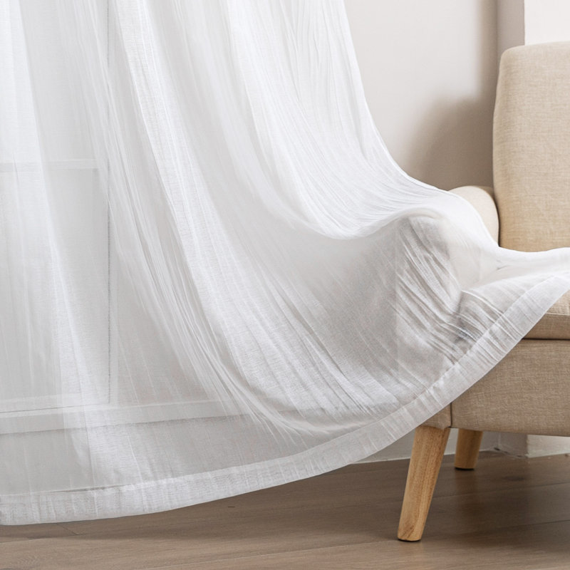 Crinkle Rod Pocket Sheer Curtain Pair, White, 50" W x 84" L