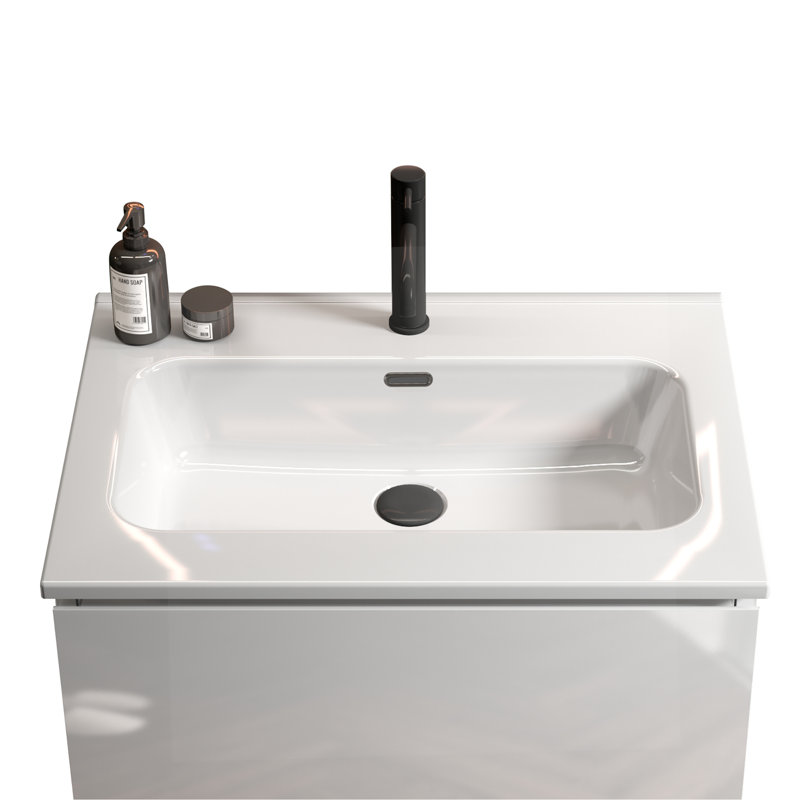 Lavabo intégré en céramique blanche avec un trou de robinet pré-percé (ensemble de drain non inclus) | Idée de cadeau