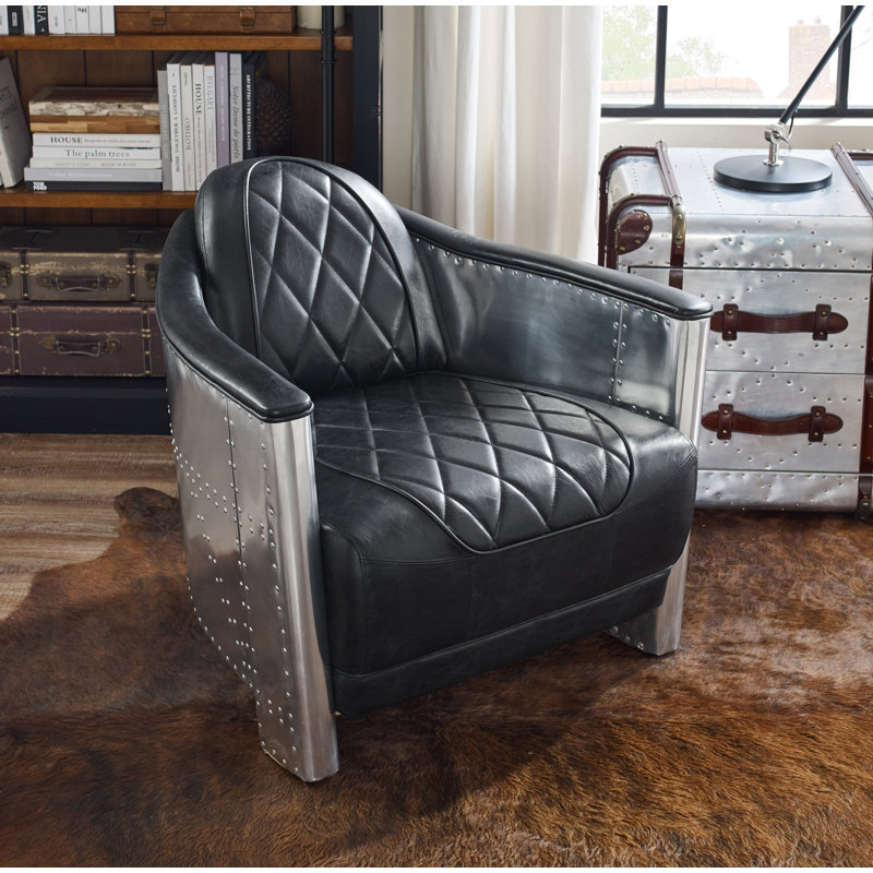 Paynesville 31.1'' W Tufted Genuine Leather Accent Armchair, Black