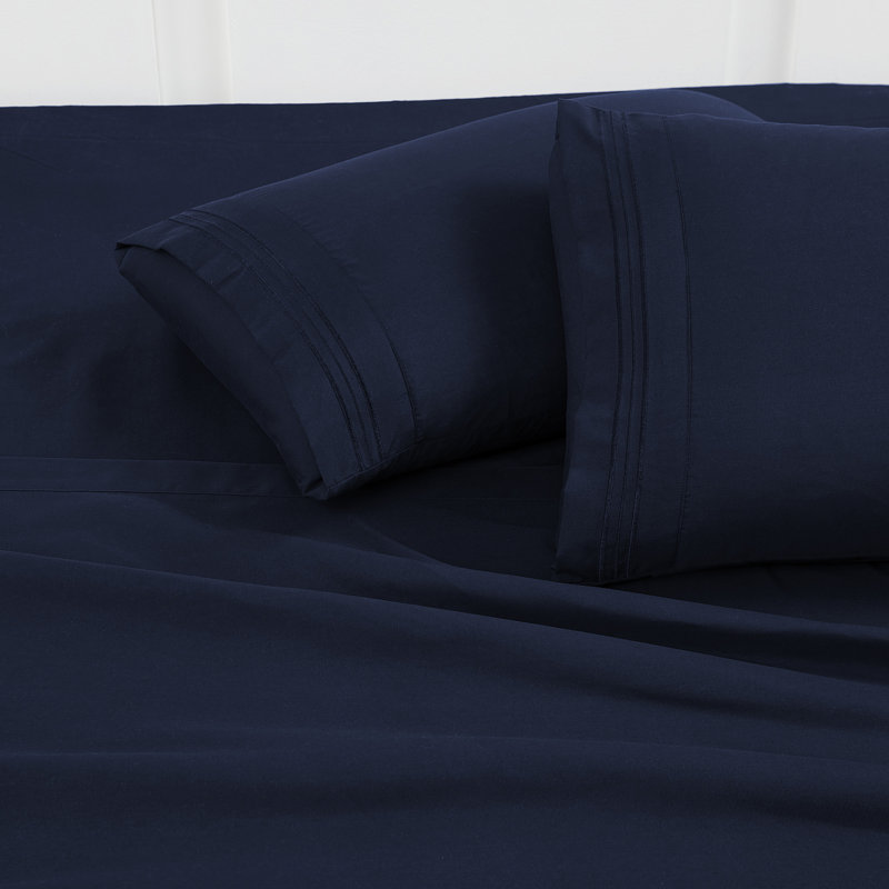 Taies d'oreiller luxueuses en microfibre brodée (paquet de 2) par Sweet Home Collection®, Bleu marine