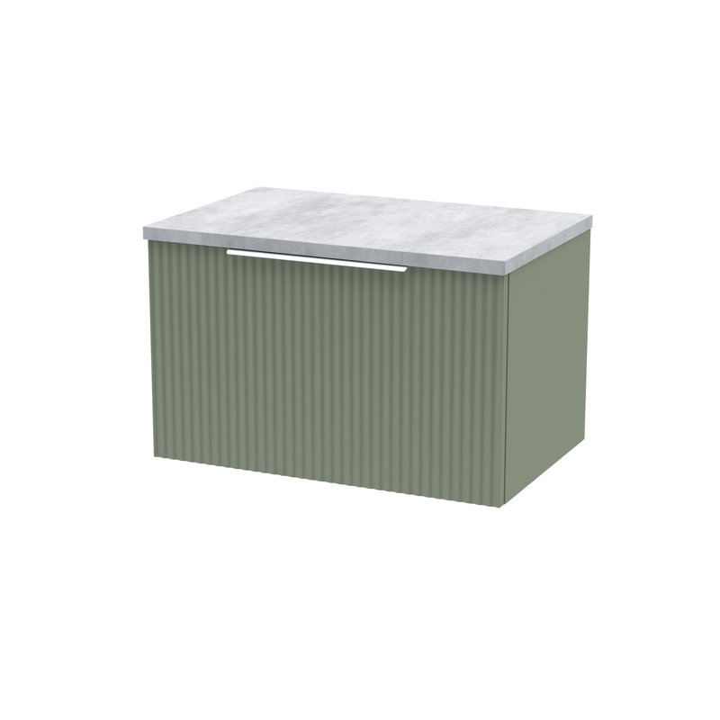 Fluted 600mm Wall Hung Single Vanity Unit with Worktop, Satin Green
