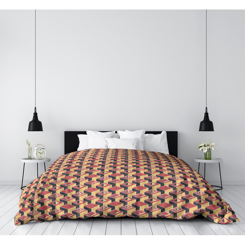 Patricia Geoffrey Polyester Geometric Shapes Duvet Cover, King Duvet Cover, Red/Yellow, Microfiber