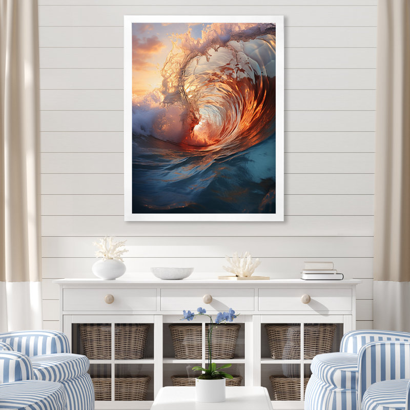 «Beach Photo Sunlit Waves» sur toile, Cadre photo blanc, L 16 po x H 32 po