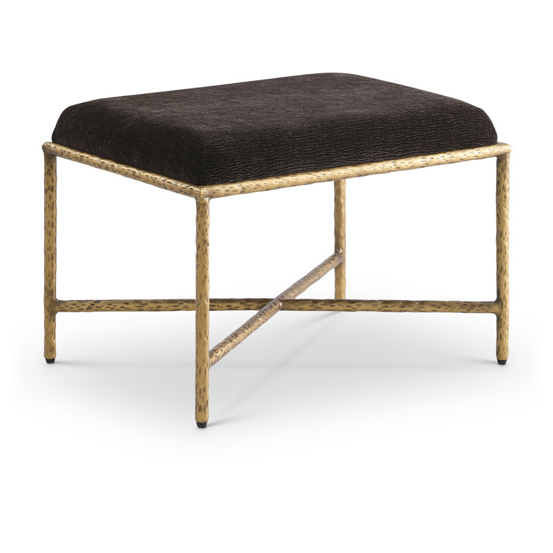 Iyania Chenille Fabric Bench, Brown Chenille Fabric, Gold