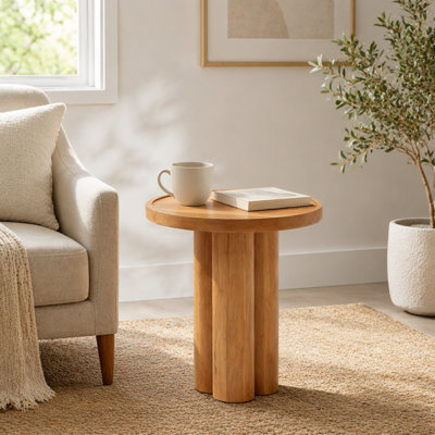 Round Solid Wood End Table,Natural