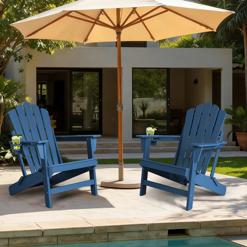 Chaise Adirondack pliable en PEHD pour l'extérieur avec porte-gobelet, Marine, 2