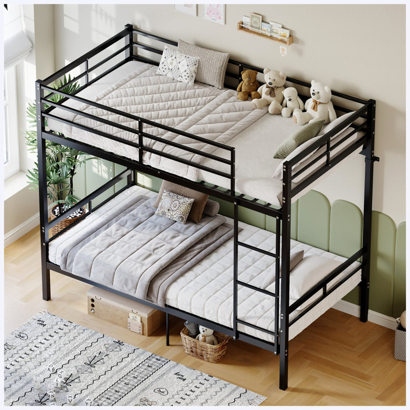 Lit simple superposé en métal avec garde-corps de 14,17 po de hauteur, 19 barres transversales, capacité de 400 lb et plus, rangement sous le lit, noir
