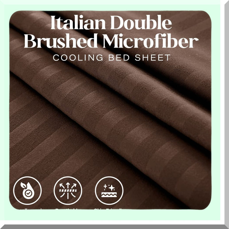 Luxury Italian Stripe Microfiber Bedding Set - Deep Pocket 4-Piece Sheet Set - Wrinkle, Stain, Fade Resistant - Chocolate Brown Prestige Collection