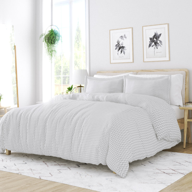 Ensemble de housse de couette bouffante à motif de chevrons Simply Soft🅫, Gris clair