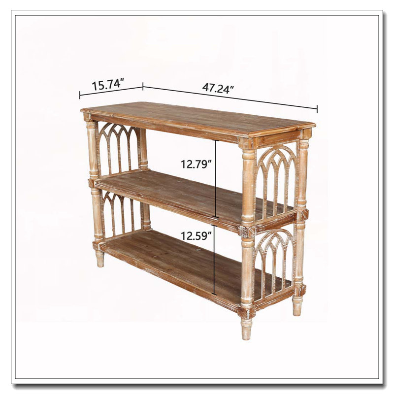 Console rustique à 3 niveaux avec détails d'inspiration gothique, table d'entrée en bois longue de 47,24 po