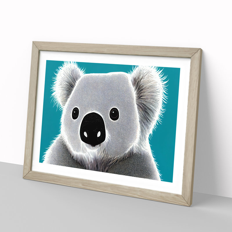 Cute Koala Bear - Framed Print, 25cm H x 34cm W x 2cm D, Oak