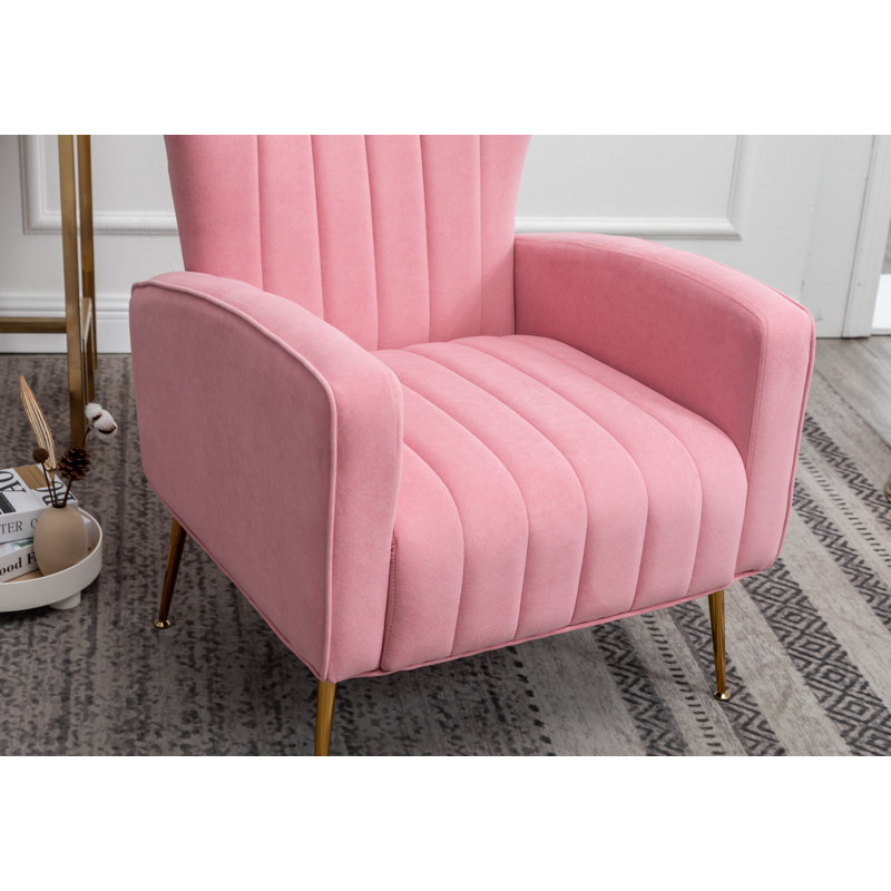 Milana 27" Wide Velvet Wingback Chair, Pink Velvet