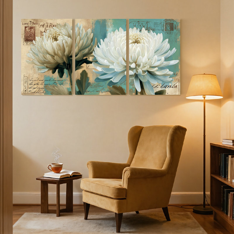 Plantes et fleurs, ensemble de 3 reproductions d'art sur toile, H 36 po x l 72 po