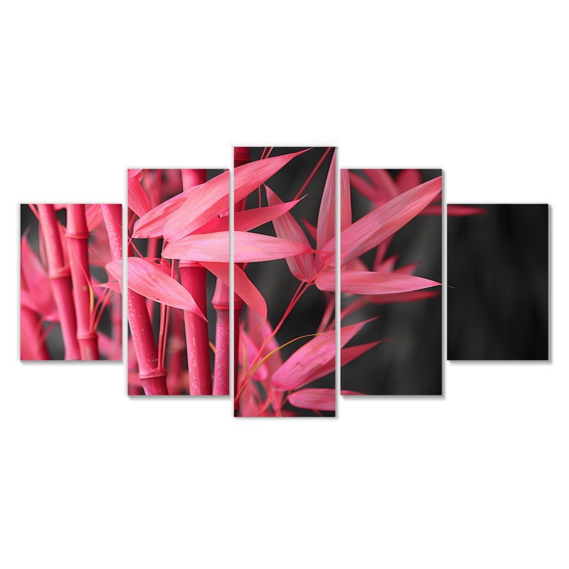 Ensemble de décoration murale en bambou rose et noir Garden II
