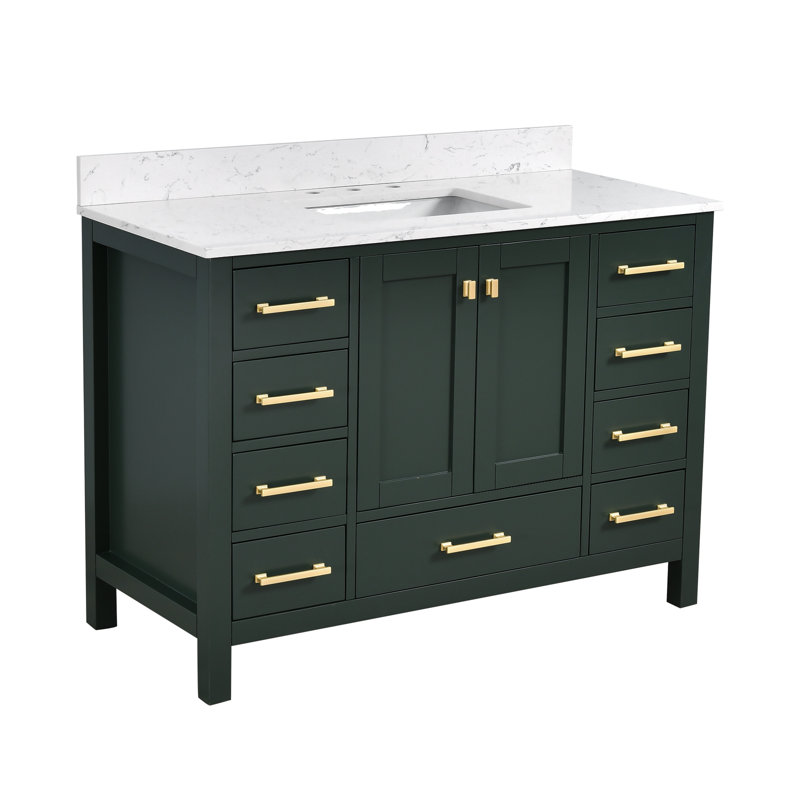 Render 48'' Single Bathroom Vanity With Engineered Stone Top, Green, Gold