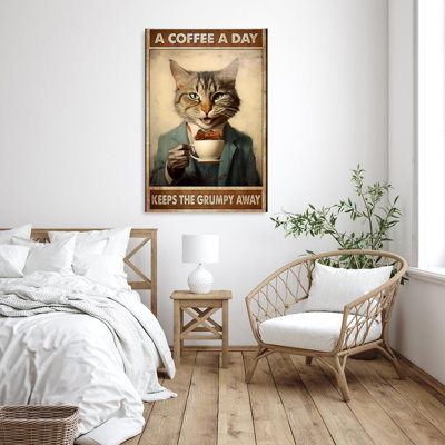 «A Coffee A Day Keeps The Grumpy Away», reproduction d'art graphique sur toile tendue