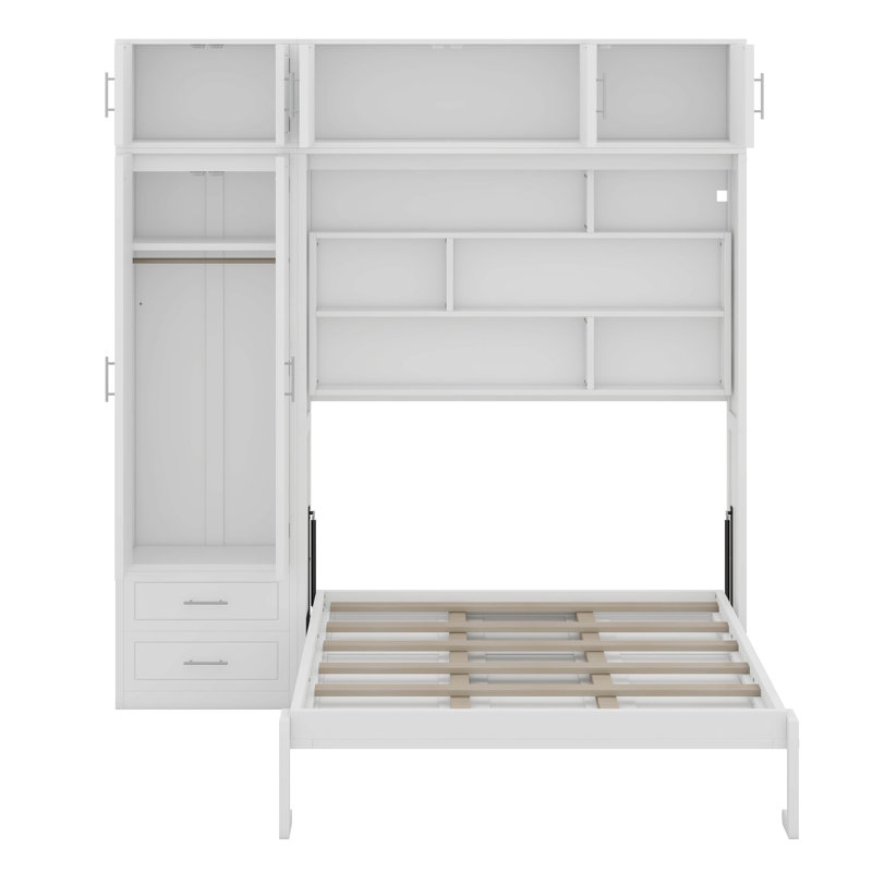 Grand lit escamotable avec armoire et armoire, Blanc
