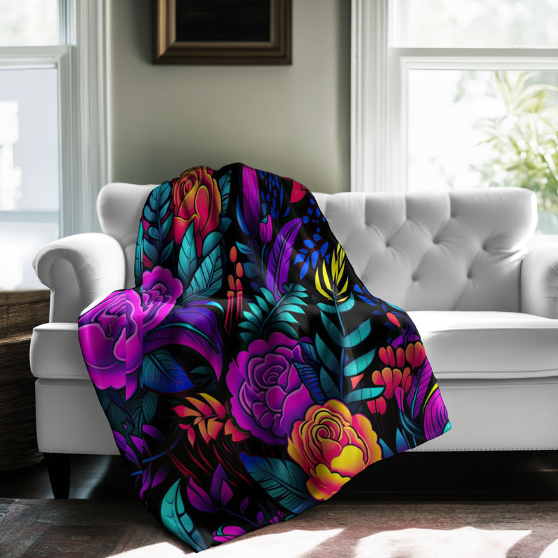 Jeté Eclectic Neon Imagery - 1 pièce Sherpa Bla Premium, Lit simple