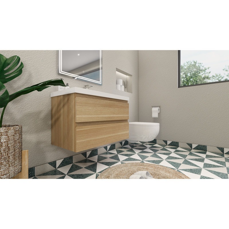 Amahd Single Bathroom Vanity with Acrylic Top, White Oak