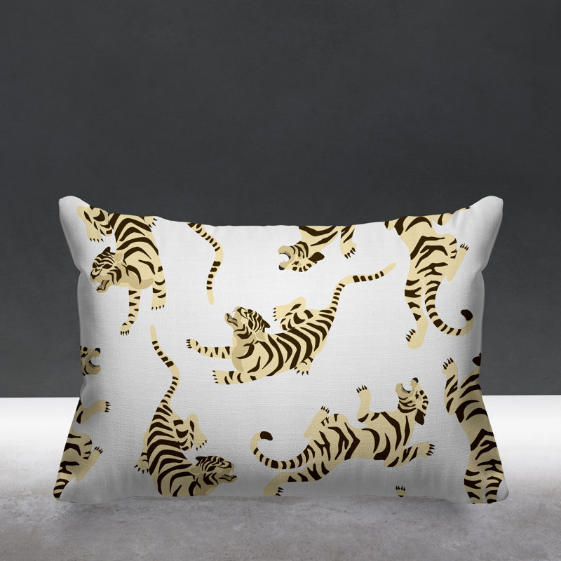Coussin décoratif intérieur / extérieur Tigger Boho Tiger, Blanc, 14 po x 20 po