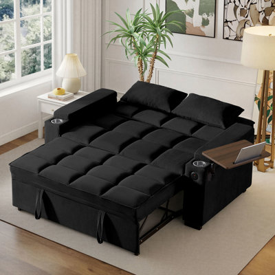 64.5" Modern Sleeper Sofa Bed with USB & Storage – Pull-Out Loveseat for Small Spaces