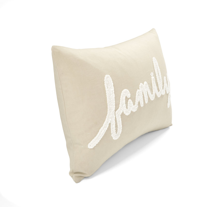 Neutral Embroidered Cotton Lumbar Pillow Cover 13" x 20"
