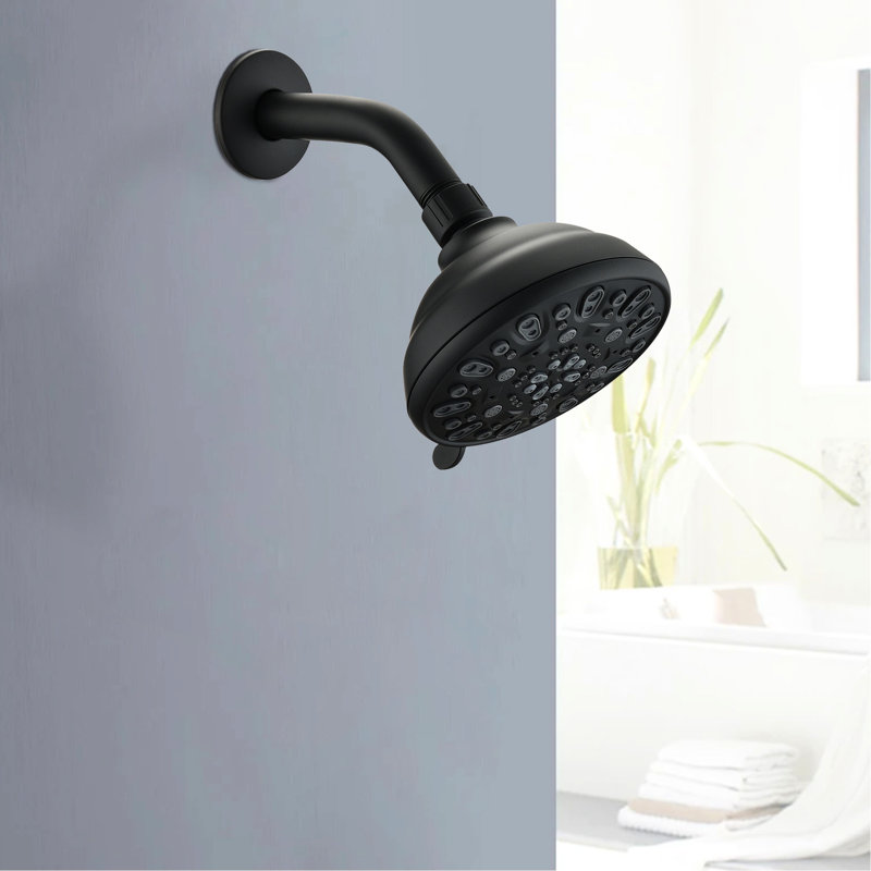 Pomme de douche noire matte de 4,72 po à 6 réglages, installation facile, rouille, grande couverture de 1,8 gallon par minute,