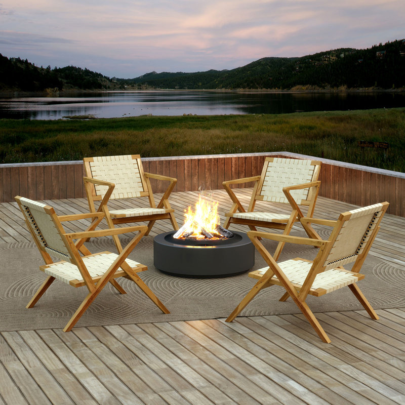 Chaise de patio en bois de teck avec siège et dossier en sangle Mid-Century