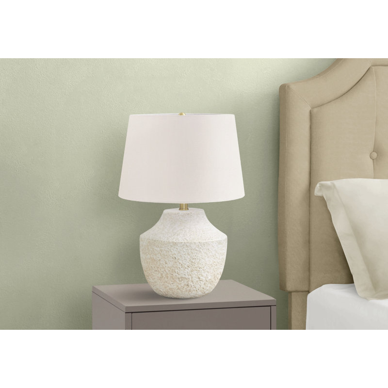 Lighting, H 20 po, lampe de table, béton crème, abat-jour ivoire / crème, moderne