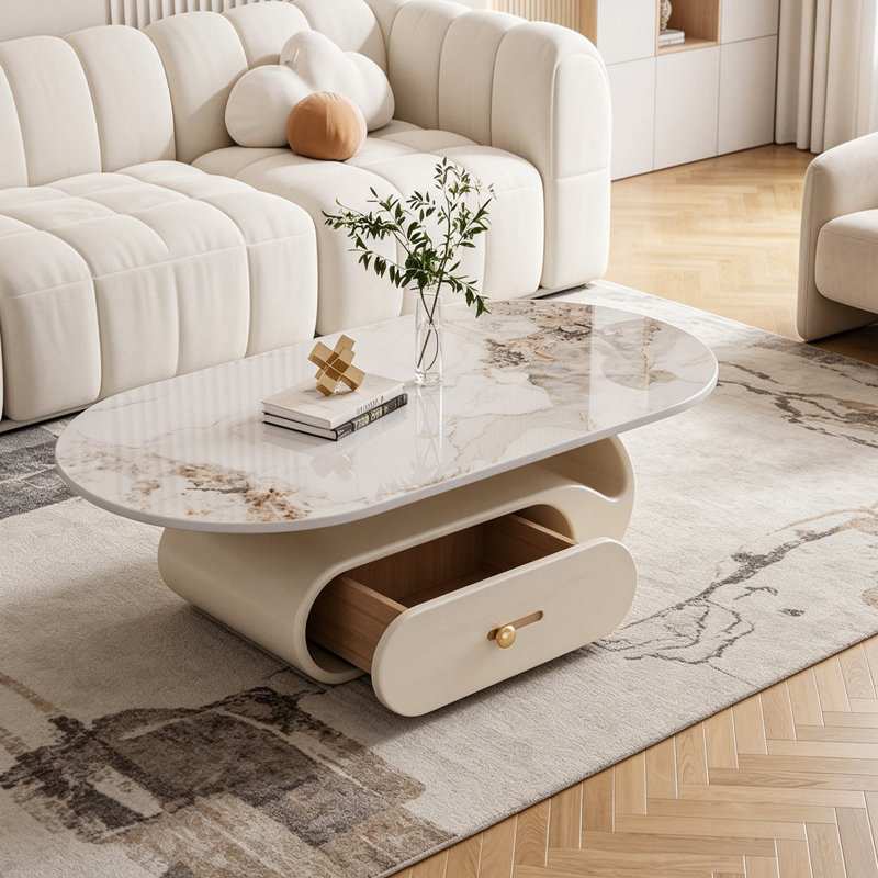 Table basse Modern Modern, 16.14" H x 51.18" L x 27.55" W, Grey/White, Marble