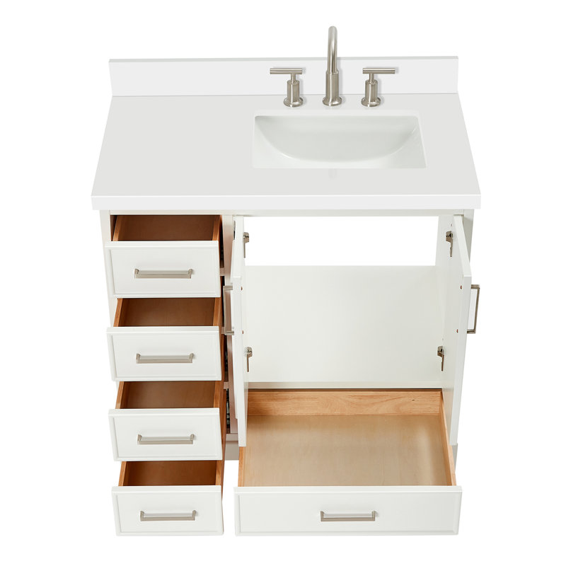 Meuble-lavabo simple avec plateau Abshire 37, Right, Forme rectangulaire, Gris