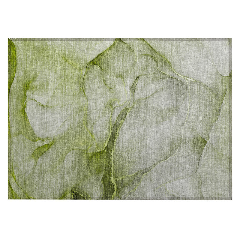 2' X 3' Olive Green Abstract Washable Non Skid Indoor Outdoor Area Rug