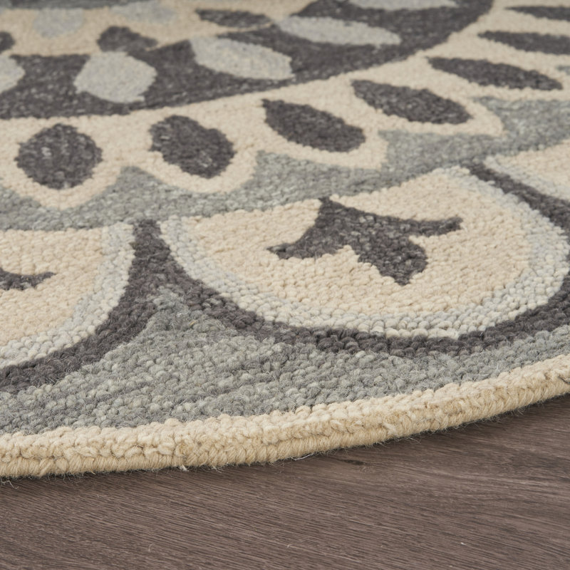 Elmbridge Modern Farmhouse Geometric Mandala Hand Tufted Wool Area Rug, Round 6'