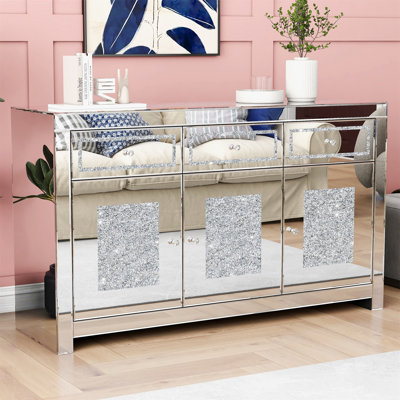 Buffet 53,15 po en verre à miroir avec 3 tiroirs et 3 portes
