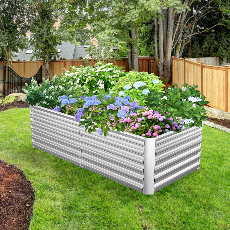 Lit de jardin surélevé en métal Minhchau, H 24 po x l 96 po x P 48 po, Argent, 1