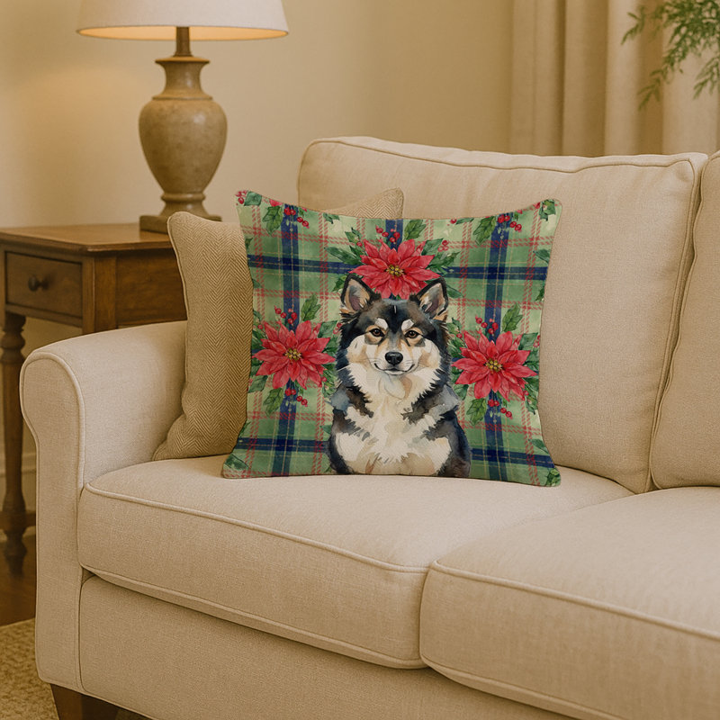 Coussin Finnfin Lapphund Christmas PoinsettIas, Carré 14 po, Chien finnois de Laponie