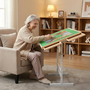 1500 Piece Puzzle Table With 4 Drawers, Jigsaw Puzzle Table With Legs Adjustable Angle & Height, Tilting Puzzle Tables For Adults With Pp Cover