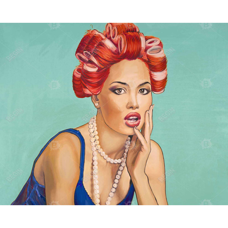 Pin up girl with curlers - Retro Clothes Canvas for Home Decor