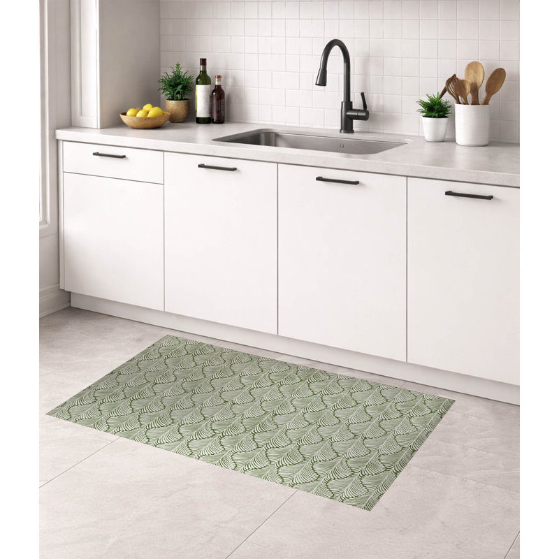 Elegant Palms Low Profile Kitchen Mat, Rectangle 3' x 5', Olive Green