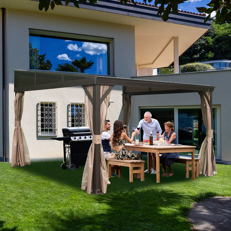 Aluminum Patio Gazebo Lean to Wall Mounted Pergola with Sloping Galvanized Steel Roof