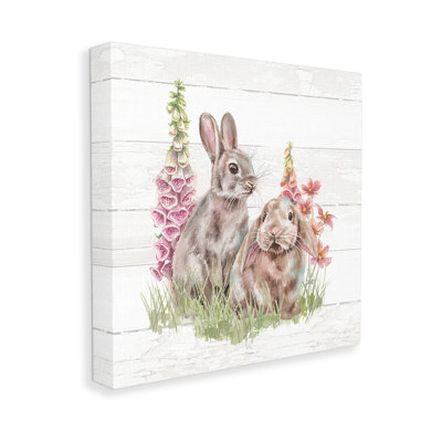 " Rabbits & Country Florals Wrapped Canvas " by Courtney Morgenstern