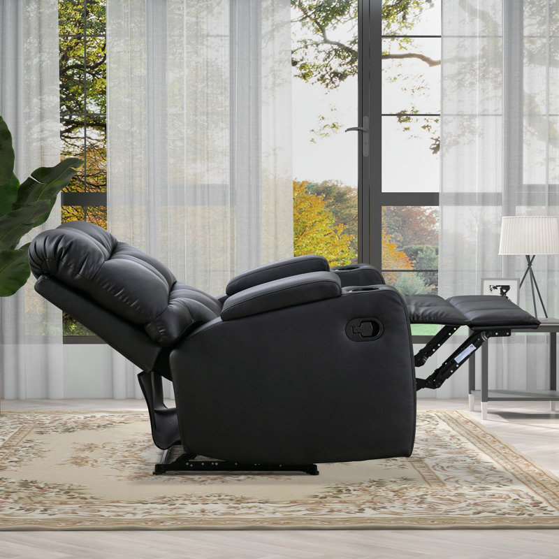 Pareshka 33.5" Wide Faux Leather Soft Backrest Manual Release Recliner with Massage & Storage & Cup Holder