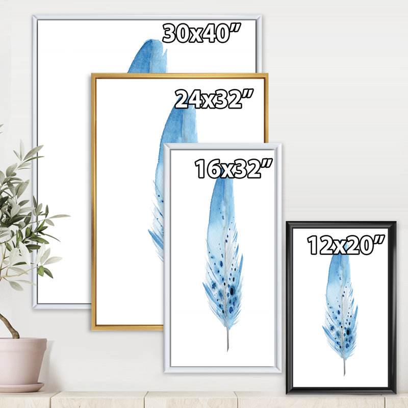 Boho Feathers - reproduction de cadre flottant sur toile, H 32 po x l 24 po x P 1 po, Cadre noir