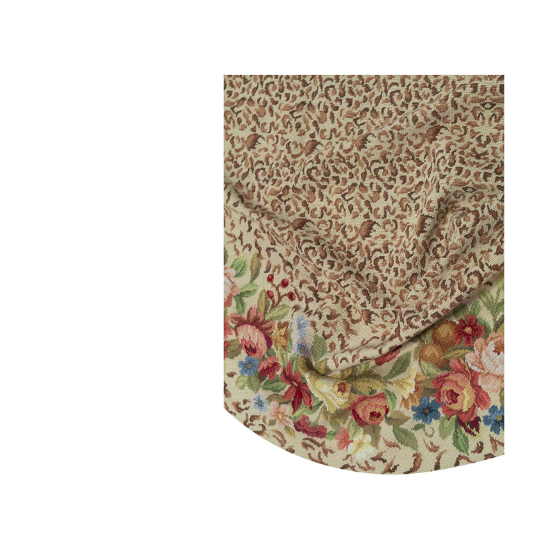 Tapis rond beige, rouge et vert noué à la main de haute qualité