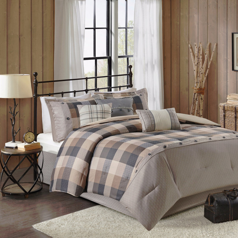 7 Piece Herringbone Comforter Set Neutral Queen, Queen Comforter + 6 Additional Pieces