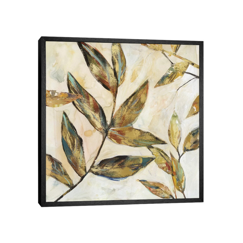 Gilded Leaves I by Carol Robinson - Painting on Canvas, Black Framed, 45.72 cm H x 45.72 cm W